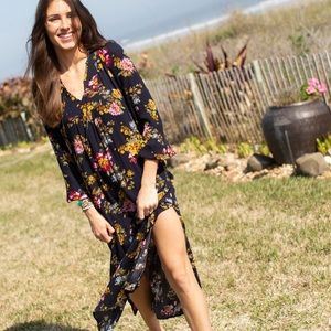 Natural Life Rowan Side Slit Midi Dress (floral)